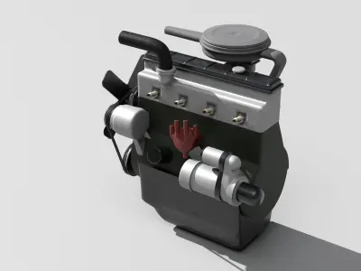 Old straight engine inline engine - simple 3D model