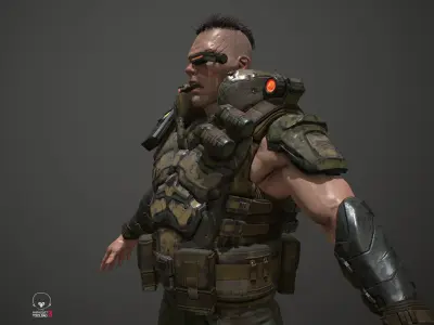 Commando soldier in camouflage Low-poly 3D model