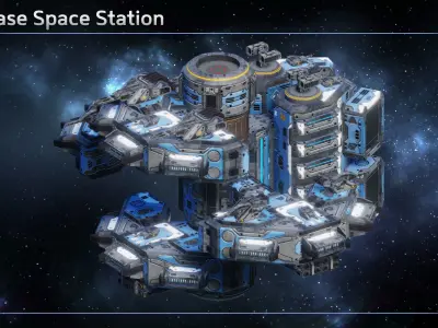 Modular Military Space Station Low-poly 3D model