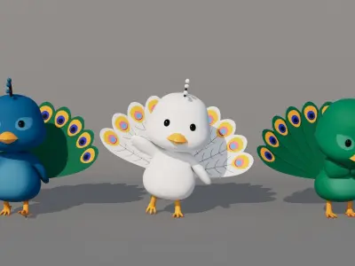 Rigged Cartoon Peacock Low-poly 3D model
