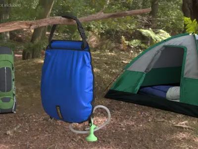 Outdoor Shower Bag Hanging on Tree Branch Blue 3D model