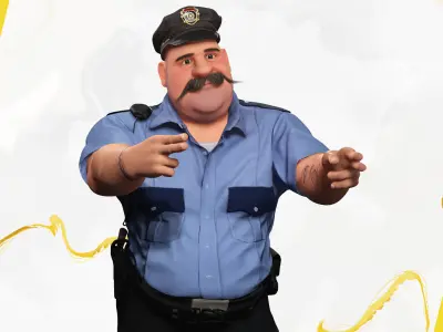 Stylized Cartoon Police Officer Chubby Policeman 3D Low-poly 3D model