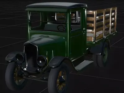 Realistic Vintage 1920s Flatbed Stake Truck 3D Model Low-poly 3D model
