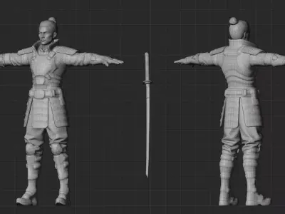 Cyberpunk Samurai - Gameready Low-poly 3D model