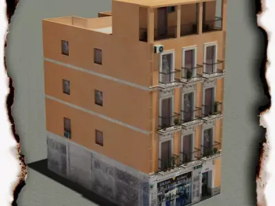 Building with balconies and balconies Low-poly 3D model