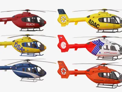 Bundle 6x Airbus EC 135 Low-poly 3D model