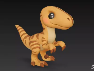 Cartoon Plush Velociraptor Low-poly 3D model