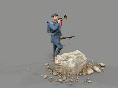 China soldier bugle Low-poly 3D model