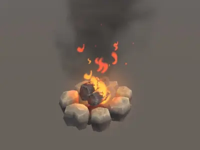 Hand painted camp fire pack for unity Low-poly 3D model