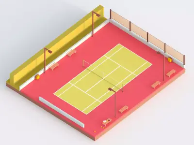 Low Poly Tennis Court Low-poly 3D model buy