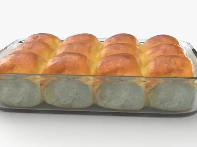 Soft Dinner Rolls in Glass Baking Dish 3D model