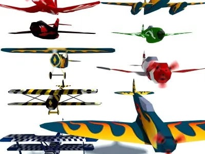 Air Plane Pack 9 Models With LODs Low-poly 3D model