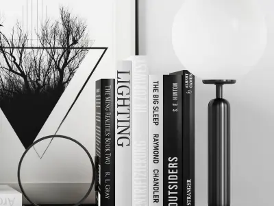 Decorative set bookshelf with bird figurines 3D model