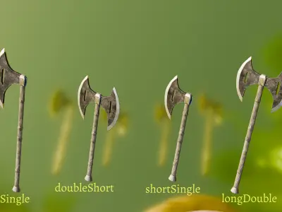 Golden Battle Axes Low-poly 3D model