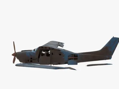 8K realistic destroyed propeller plane Low-poly 3D model
