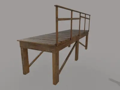 Bridge Low-poly 3D model wooden bench Low-poly 3D model