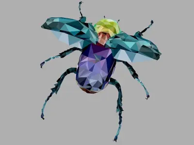 Firefly Rhinoceros Beetle Low Polygon Art Insect Low-poly 3D model