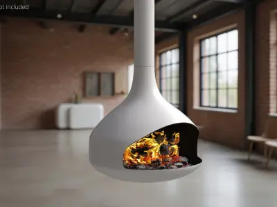 Modern Hanging Fireplace with Live Flame White 3D model