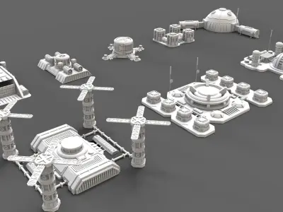 sci fi industrial objects 3 3D model