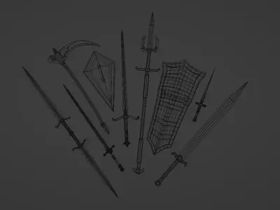 20 Low-poly Dark Medieval Fantasy Weapons For Games Low-poly 3D model