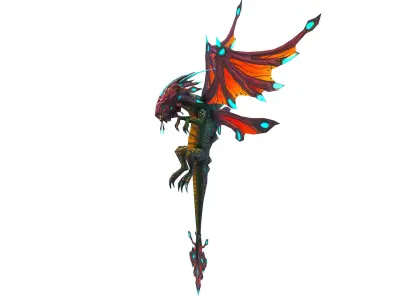 Low Poly Monster Orange Young Winged Dragon Low-poly 3D model
