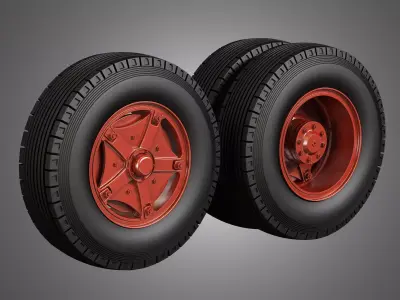 Trucks Tires and Dayton Style Rims with 5 Spoks 3D model