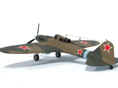 Low Poly Cartoon Ilyushin Il-2 Shturmovik WWII Airplane Low-poly 3D model