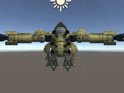 Robot-Heavy-cavalry spaceship with sun Low-poly 3D model