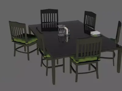Dining Set checkered table and chairs Free 3D model