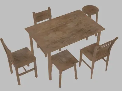 Free set of 18 wooden objects Low-poly 3D model Free low-poly 3D model
