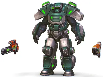 Cartoon Sci-Fi Cyborg Drone Sniper Soldier Low-poly 3D model