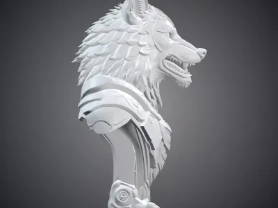 Cybernetic Wolf Warrior Bust  Mecha Animal Statue PM-266 3D print model