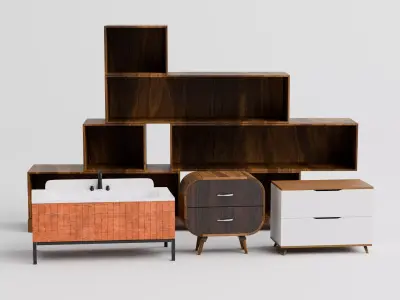 Modular Wooden Storage  Cabinet Pack Free low-poly 3D model