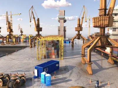 Detailed Commercial Harbor 3D Pack 3D model