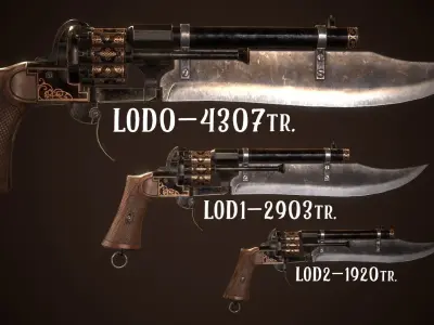 Gunblade Revolver Dark Low-poly 3D model