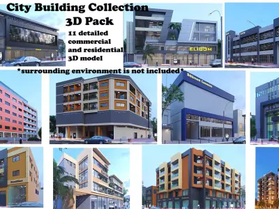 City Building Collection 3D pack Low-poly 3D model