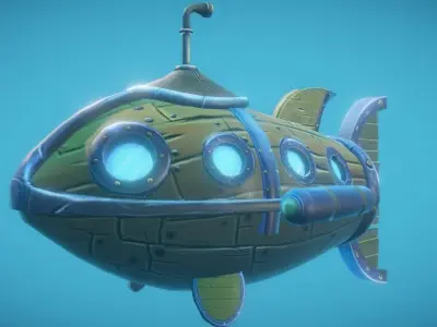 Steampunk Fish Submarine Game-Ready Low-poly 3D model
