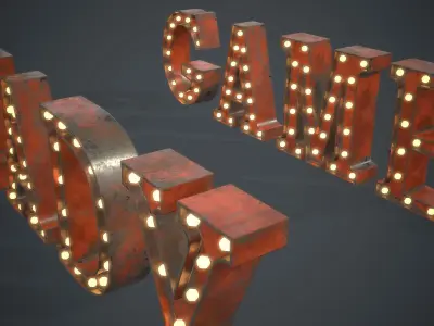 Old Marquee Metal Letters PBR Game Ready Low-poly 3D model