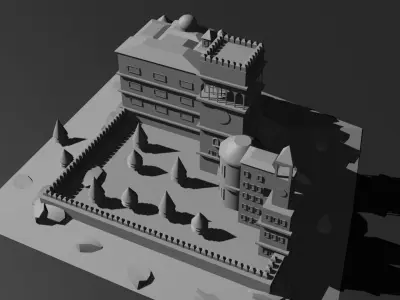 Low Poly Castle 5 building Low-poly 3D model