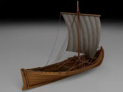 Wooden Boat Low-poly 3D model