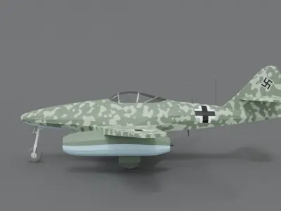 Low Poly Cartoon Messerschmitt Me 262 WWII Airplane Low-poly 3D model