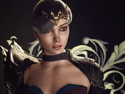 Spearwoman game character Low-poly 3D model