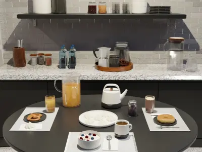 Kitchen and Coffee Pack - dishware food drinks and furniture set Free 3D model