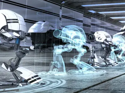 black n white mech robot rigged Free 3D model