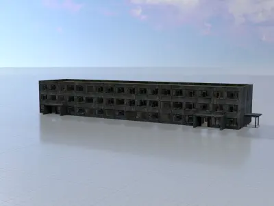 Old military barrack version 1 ruin 13 Low-poly 3D model