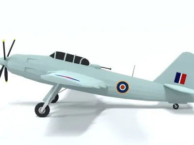 Low Poly Cartoon Fairey Spearfish WWII Airplane Low-poly 3D model
