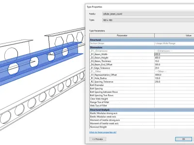 Revit Family Cellular Beam with Various Openings Parametric 3D model