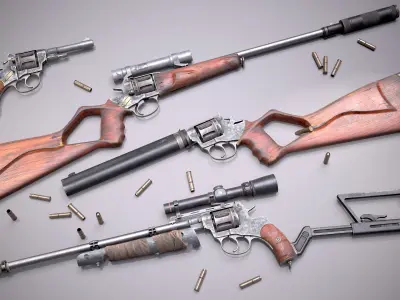 Custom rifle based on the Nagant revolver Low-poly 3D model