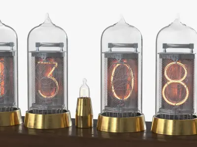 Nixie Tube Digital Desk Clock Wood Brass 3D model