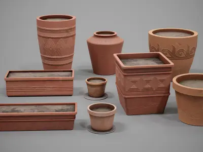 Plant Pots Low-poly 3D model